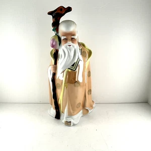 Vintage Chinese Porcelain Statue Figurine God of Longevity w/ Staff & Fruit 10.5 - Picture 1 of 7