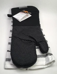 KitchenAid All Purpose Set Includes Black Oven Mitt And White & Black Towel - Picture 1 of 9