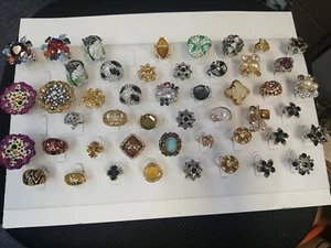 Costume/ Fashion Bling Rings, Lot Of 48 PLUS 2 Double Finger RINGS NWT - Picture 1 of 22
