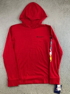 NWT Champion Shirt Youth Large Red Long Sleeve Hooded Tee Logo Graphic Pullover - Picture 1 of 20
