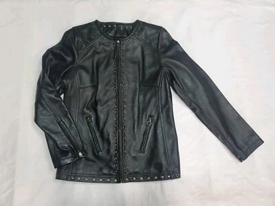 Bradley Bayou Jacket Womens Small Leather Black Long Sleeve Full-Zip Motorcycle  - Image 1 of 4