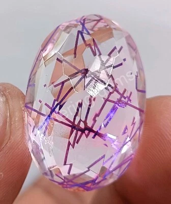 50.60 Ct Oval Purple Rutilated Quartz Certified Transparent Loose Gems 5ARK - Image 1 of 4