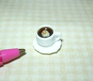 Miniature Porcelain Teacup of Hot Chocolate Cocoa w/Garnish: DOLLHOUSE 1:12  - Picture 1 of 1