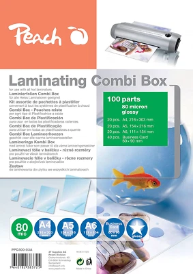 ‎PEACH Peach PPC500-03A Laminierfolien Spar-Set 100 Folien | A4, A5, A6 und Visitenkart