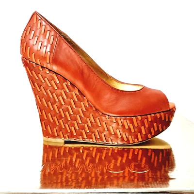 Tacones altos de cuña MIMCO Taylor para mujer talla 4 UK 5,5 US naranja rojo ORP $349 Foto 1 de 4