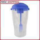 Portable Cup with Fork - Low-cal Food Container for Cereal Oatmeal (Blue)