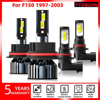 9007 LED Headlight & 9145 Fog Lights Bulbs Kits 4Pcs For Ford F150 1997-2003 - Image 1 of 4