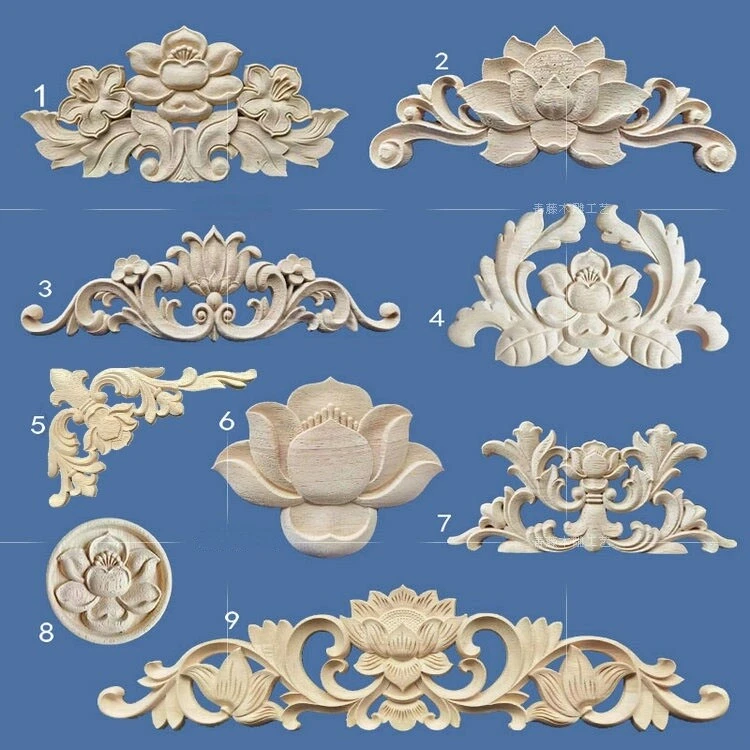 1X DIY Lotus Flower Wood Carved Applique Unpainted Furniture Moulding Decals - Image 1 of 3