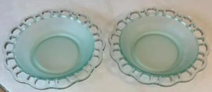 Juego de 2 cuencos redondos de encaje abierto de vidrio de depresión verde pálido satinado Lancaster de colección - Imagen 1 de 7