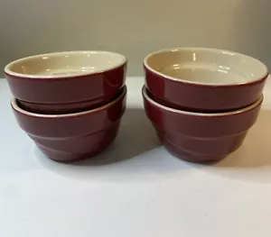 Le Creuset Ceramic Ramekins 06-30 Set Of 4 Dark Red Stackable Custard Crème EUC - Picture 1 of 8