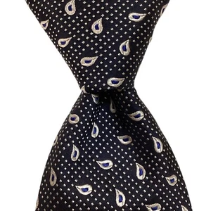 SULKA Men's 100% Silk Necktie 57" FRANCE Luxury Designer PAISLEY Blue/White EUC - Picture 1 of 3