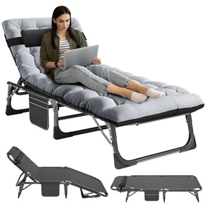 NAIZEA Sonnenliege Campingliege Gartenliege mit Dach & Matratze klappbar 190cm - Bild 1 von 15