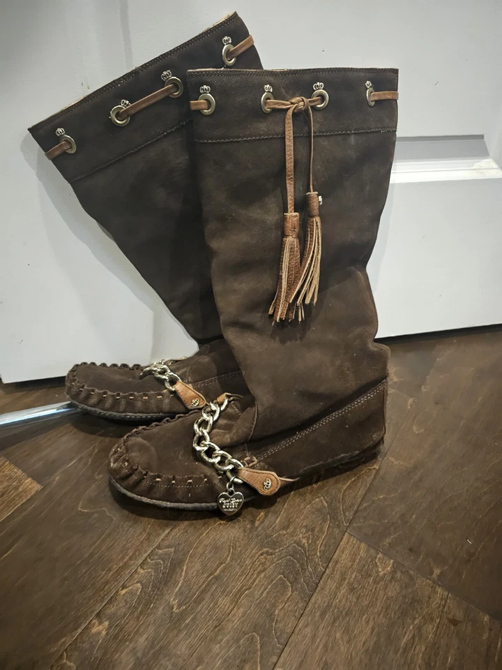  Коричневый высокий Juicy Coutoure мокасины замшевые ботинки 10 - Изображение 1 из 4