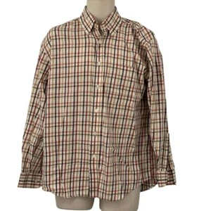 Alan Flusser Men's Long Sleeve Button Down Shirt Cream Brown Red Plaid Size M - Picture 1 of 5