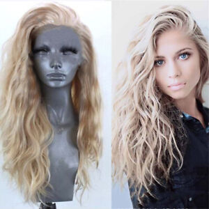 Fashion Lace Front Wig Gloden Blonde Long Curly Hair Synthetic Cosplay Full Wigs