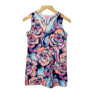 Lilly Pulitzer Mini Harper Shift Dress Girls XL Sleeveless Floral Cotton Blue Pi - Picture 1 of 7