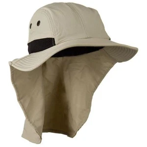 KHAKI BEIGE Large Flap Bill Hiking Sun Protection Hat with Tail Neck Cover  - Picture 1 of 2