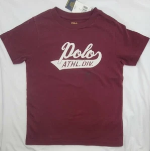 Polo RALPH LAUREN Youth 5 Athletic Division T SHIRT Burgundy 100% Cotton TEE NWT - Picture 1 of 12