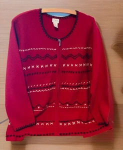 100% Wool Knit Sweater Zip Up Cardigan Top red 2X CLC Cricket Lane Collection - Picture 1 of 4