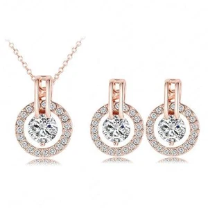 18K Gold Plated Austrian Crystal Necklace Pendant Earrings Set Fashion Jewelry - Picture 1 of 14
