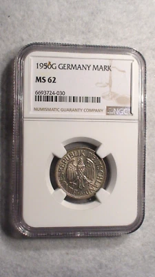 1950G GERMANY NGC MS62 UNCIRCULATED ONE MARK SILVER 1M Coin BUY IT NOW! - Image 1 of 4