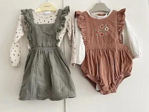 Baby Girls 6-9 Months Outfit Bundle Flowers Romper M&S Dress F&F GC - Picture 1 of 21