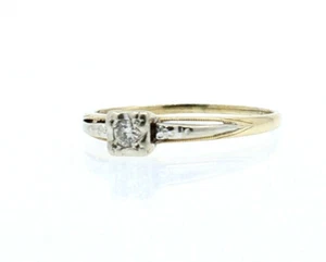 Vintage 14k Yellow White Gold .10ct Diamond Solitaire Ladies Ring Size 9 - Picture 1 of 2