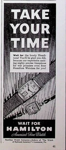 Hamilton Watch Company 1945 anuncio impreso vintage años 40 América tómate tu tiempo - Imagen 1 de 1