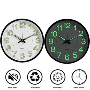 Wall Clock 12inch 30CM Luminous Glow In The Dark Quartz Bedroom Watch Living NEW - Picture 1 of 12