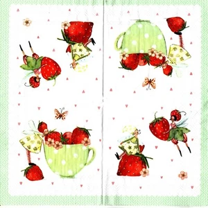 Serviettes en papier les fraises elfe fée. Paper napkins fairy elf strawberries - Imagen 1 de 1