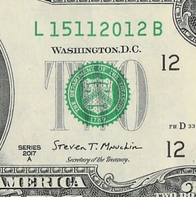 NOV 15 2012 Birthday Note Fancy Serial Number Two Dollar Bill - Image 1 of 4
