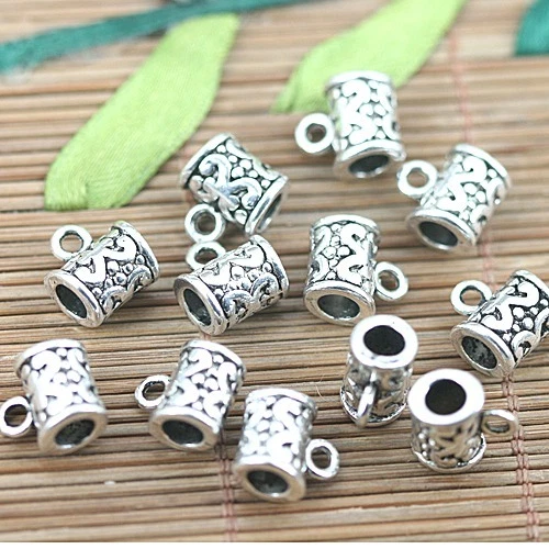 14pcs Tibetan Silver Color 10mm Long Textured Pattern Bail Charms  H1609 - Image 1 of 1