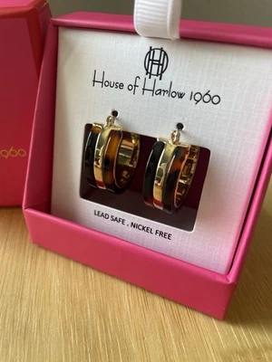 "Pendientes de aro House of Harlow 1960 tono dorado 1"" con caja de regalo sin níquel nuevos con etiquetas" Foto 1 de 4