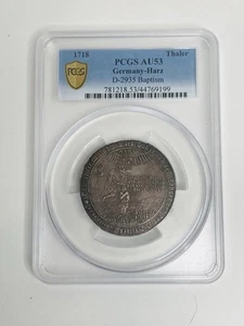 Germany Harz Baptismal Silver Thaler 1718. PCGS AU 53 - Picture 1 of 4
