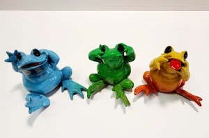 Kittys Critters See Hear Speak No Evil Frogs Blue Green Orange 2001 Set of 3 - Picture 1 of 16