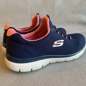 Skechers Memory Foam Sneakers Women's Sz 10 149206 Navy & Pink Slip Ons - Picture 1 of 11