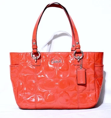 COACH Tote Patent Embossed Leather Shoulder Bag Burnt Orange F17728 - Image 1 of 4