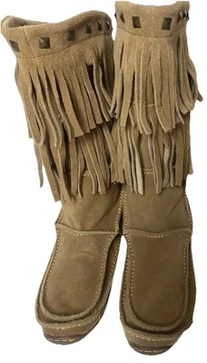 DURANGO 绒面革女式 SANTA FE FRINGE 棕色莫卡辛靴 6.5 码 — 第 1/4 张图片
