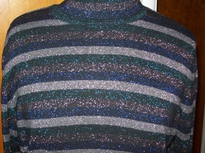 Worthington Damen Pullover Rollkragen gestreift metallic blau grün silber - Gr. XL - Bild 1 von 4