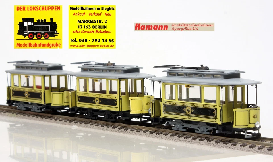 RARITÄT/ Kleinserie: Hamann 3 Straßenbahnwagen Bahnen der Stadt Cöln, H0 [E] - Bild 1 von 4