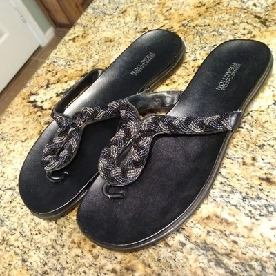 Kenneth Cole Reaction Flip Flop Beaded Black Sandals Women's Size 11 Med - Image 1 of 4