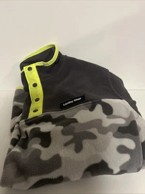 Chaqueta camuflada Lands End Boys XL 14-16 Snap On gris y negra con detalles amarillos. Foto 1 de 4