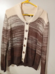 Crystal Kobe Brown Tan Knit Cardigan Sweater Size L - Bild 1 von 9