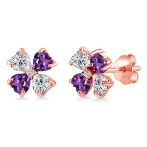 1.95 Cttw Lab Grown Diamond Purple Amethyst 18K Rose Gold Plated Silver Earrings - Picture 1 of 3