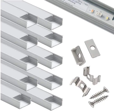 LED Aluminum Channel Wide 2M/6.6Ft, Aluminum Profile 10-Pack with Complete Mount - Image 1 of 4