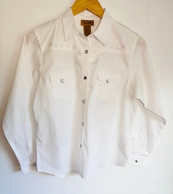 Wrangler Girls' Long Sleeve Western Rhinestone Snap Embroidered Shirt XXL- White - Image 1 of 4