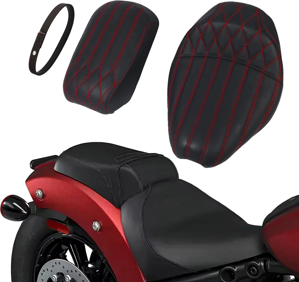 Asiento de pasajero conductor negro rojo para Indian Classic Scout Bobber 2UP 2025 Foto 1 de 4