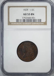 1828 Classic Head Half Cent 1/2C NGC AU55BN - Picture 1 of 5