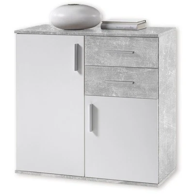 Kommode - weiß-Beton-Optik - 80 cm breit Sideboard Anrichte Beistellschrank - Bild 1 von 4