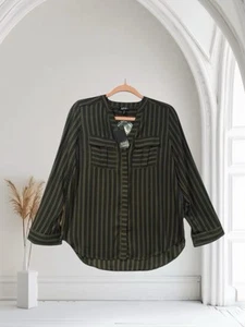 Top A.N.A para mujer talla XS pequeño verde a rayas clásico botón delantero nuevo con etiquetas $37 - Imagen 1 de 13